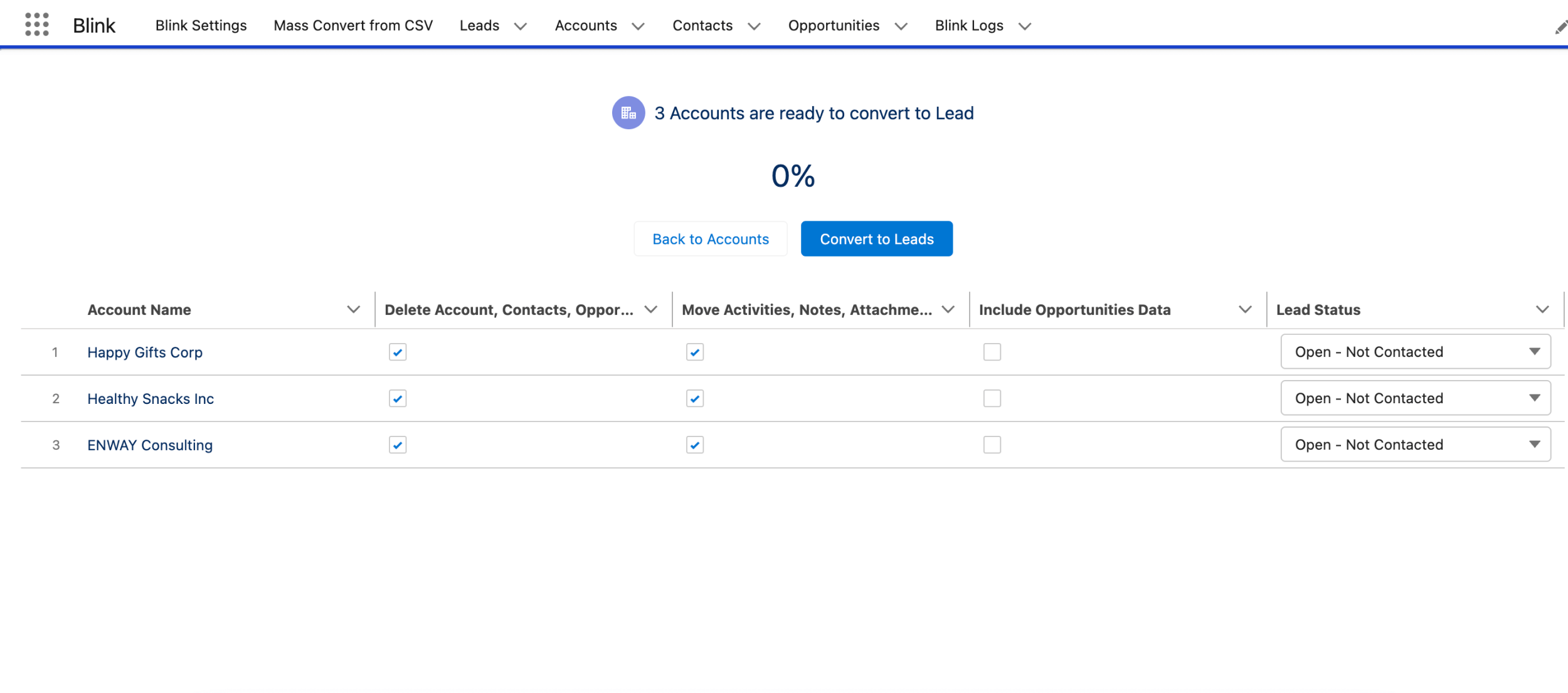 Blink App for Mass Lead Conversion in Salesforce