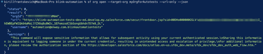 Successful Login via Salesforce CLI