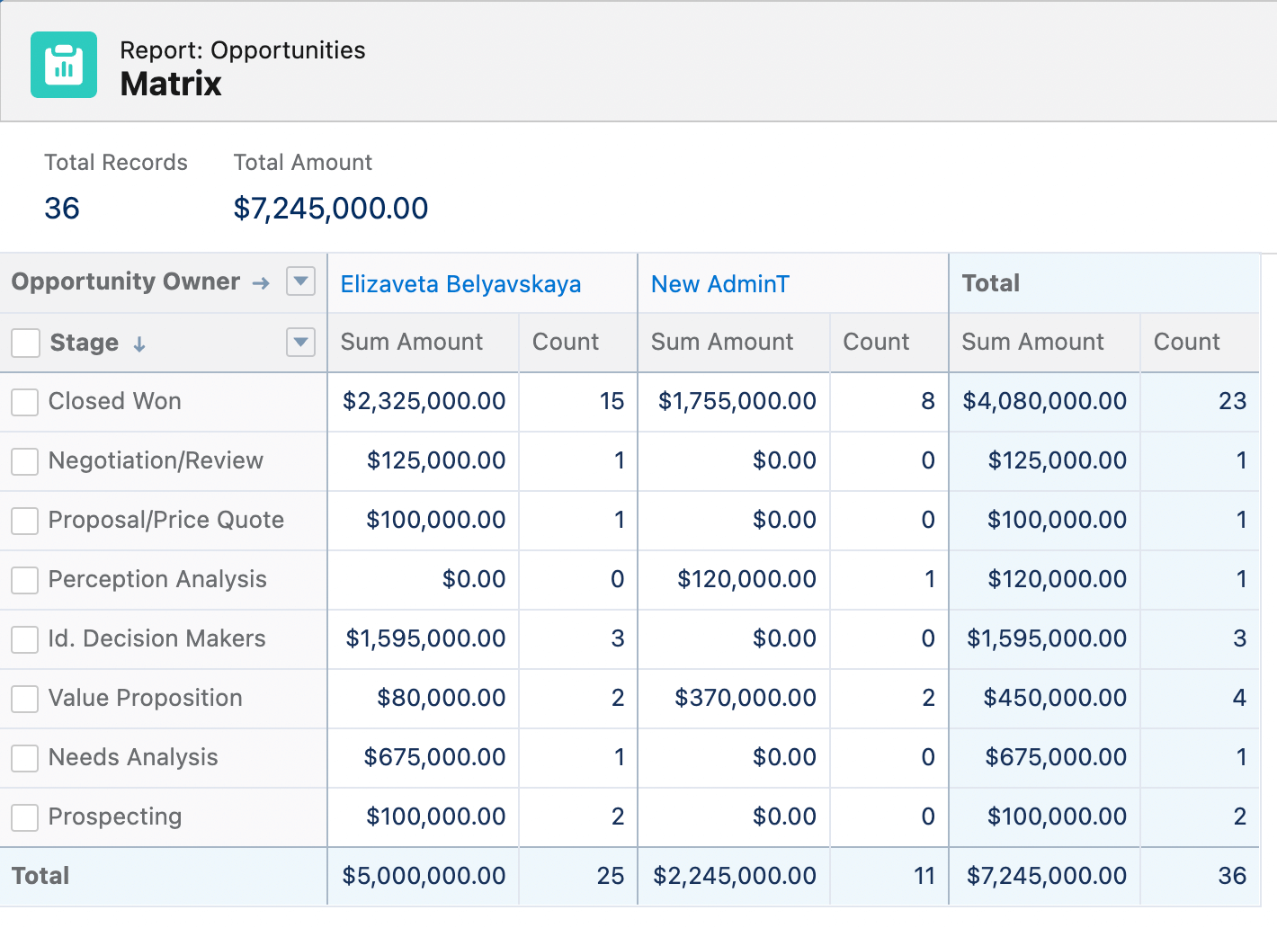 Matrix Report in Salesforce