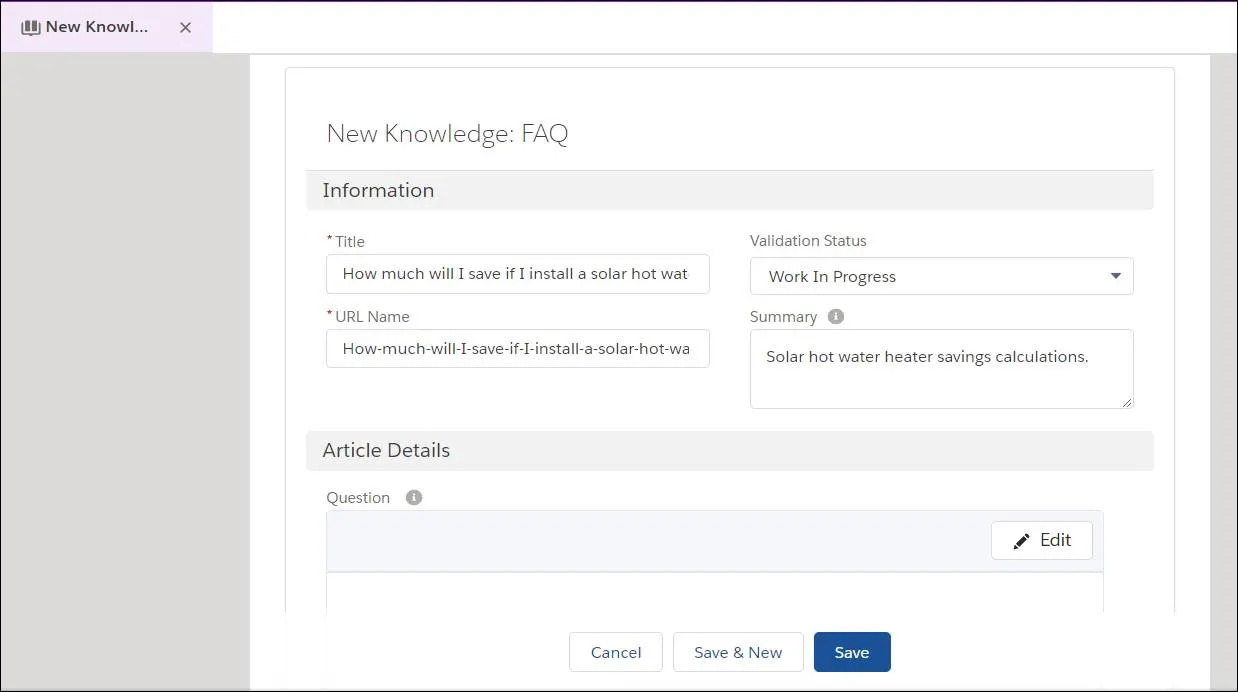 Salesforce Service Cloud Knowledge Base