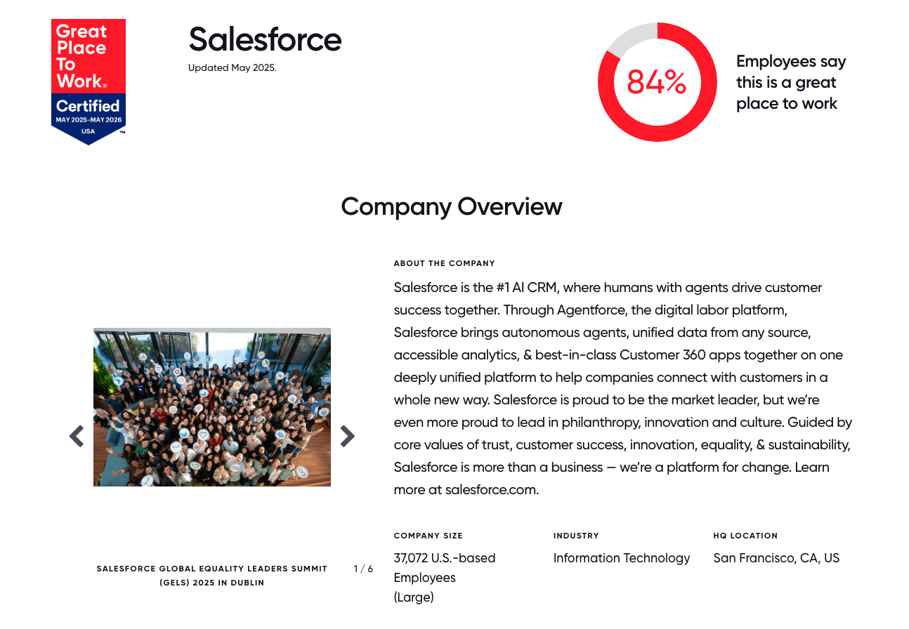 Salesforce - Best Place to Work 2025