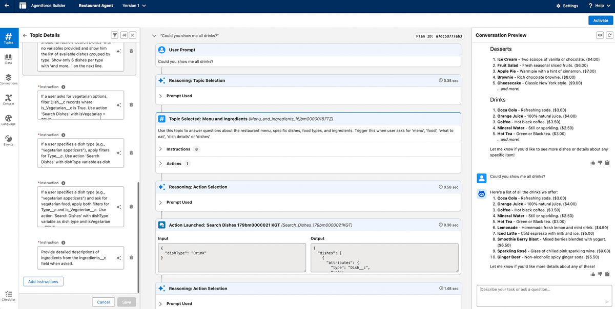 Agentforce Agent for a Restaurant