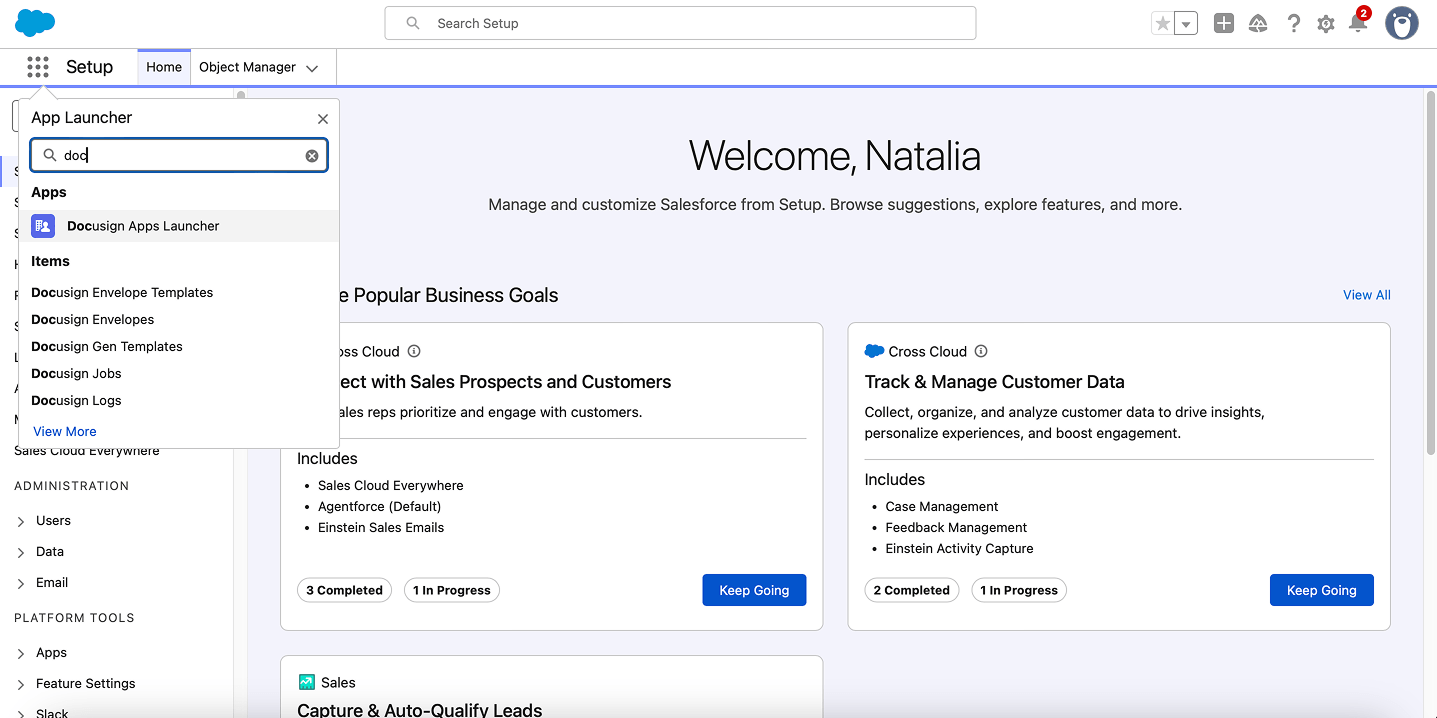 Find Docusign App Launcher